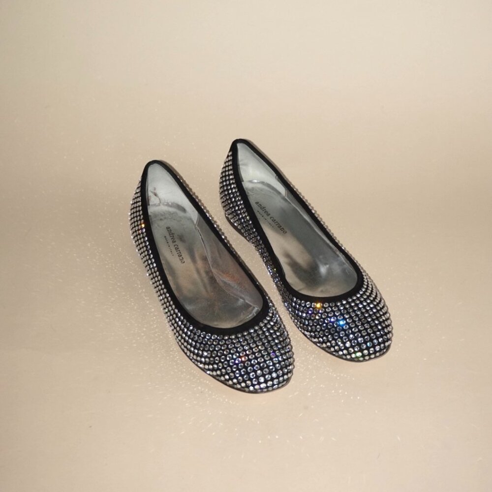 Andrea Carrano Black Rhinestone Ballet Flat - Size 40